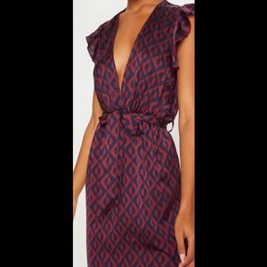 Burgandy and Navy Geo print midi dress